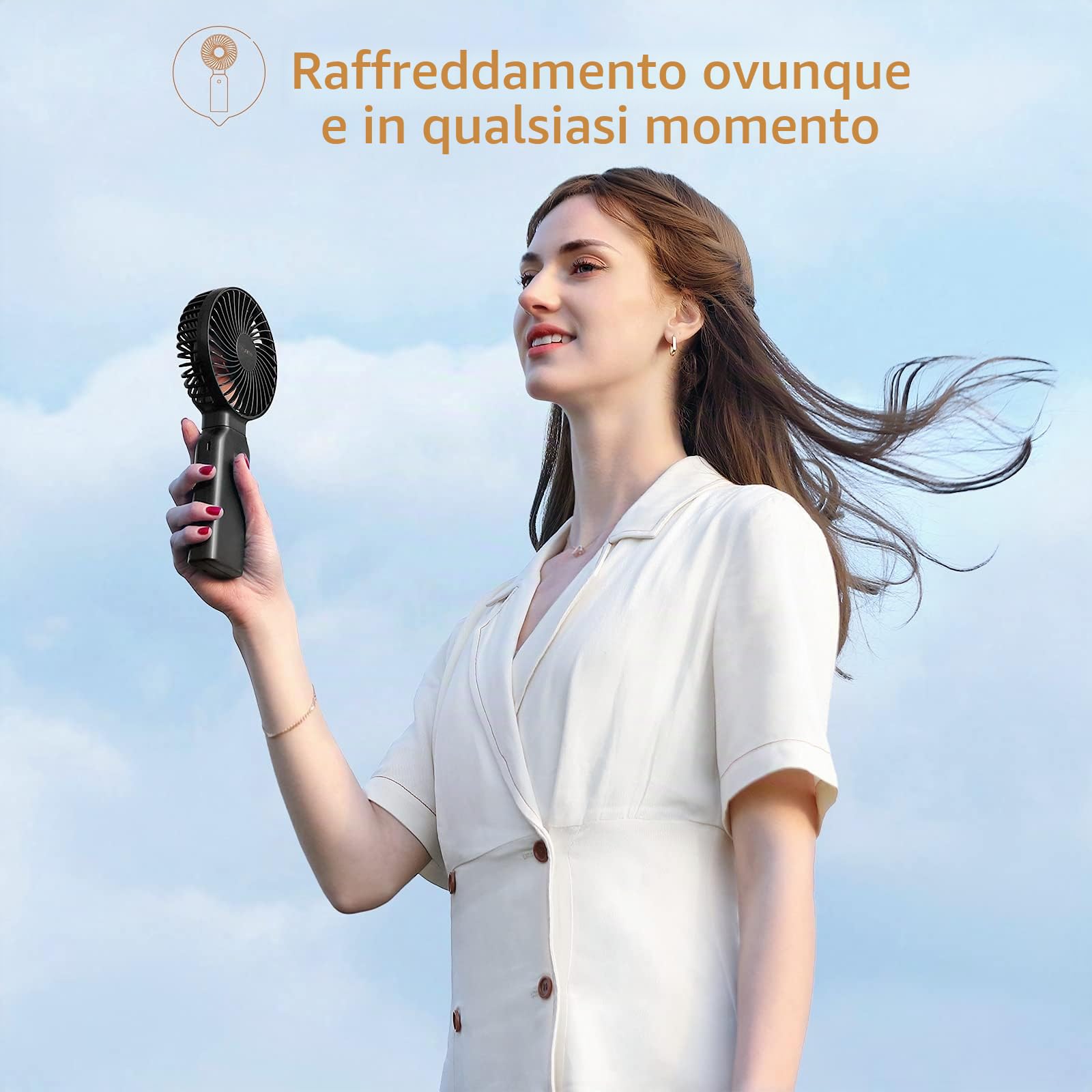 Funme Ventilatore USB Ricaricabile Ventilatori Mano Portatile 9-53 Ore di Utilizzo Ventilatore Pieghevole Elettrico 4 Velocità per All'aperto Casa Ufficio Viaggio