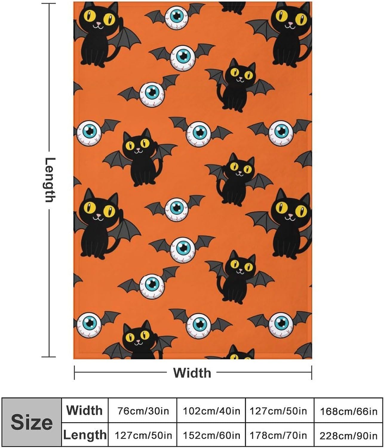Throw Blanket Fuzzy Flannel Halloween Cats Bats Eyes Soft Lightweight Blankets for Couch Bed Chair Office Car Travel 40"x60" in