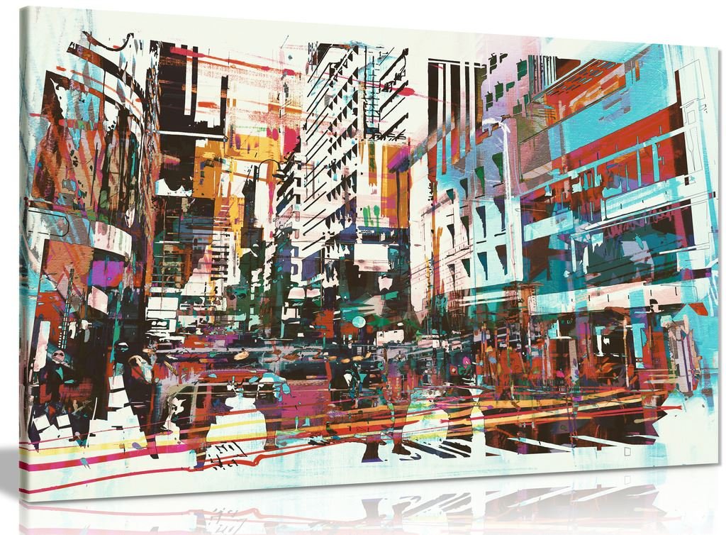 Panther Print Abstract Modern Art Cityscape Canvas Wall Art Picture Print (36X24in)