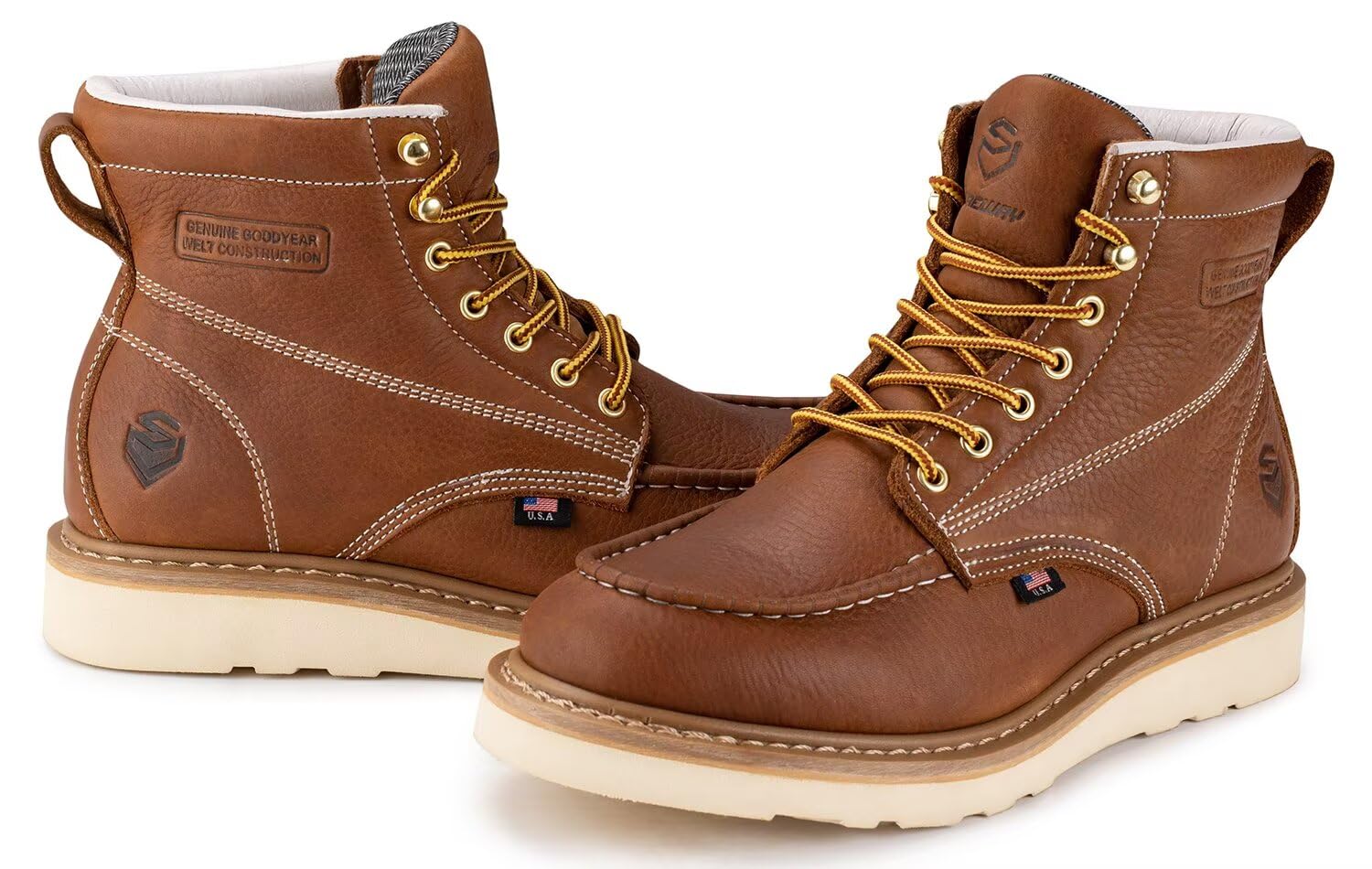 SUREWAY 6in Wedge Moc Toe Work Boots for Men - Soft Toe,Premium Full-Grain Leather,Lightweight Work Boots/Shoes,Comfort Insole,Oil/Slip Resistant,GoodyearWelt,EH Rated Industrial Construction