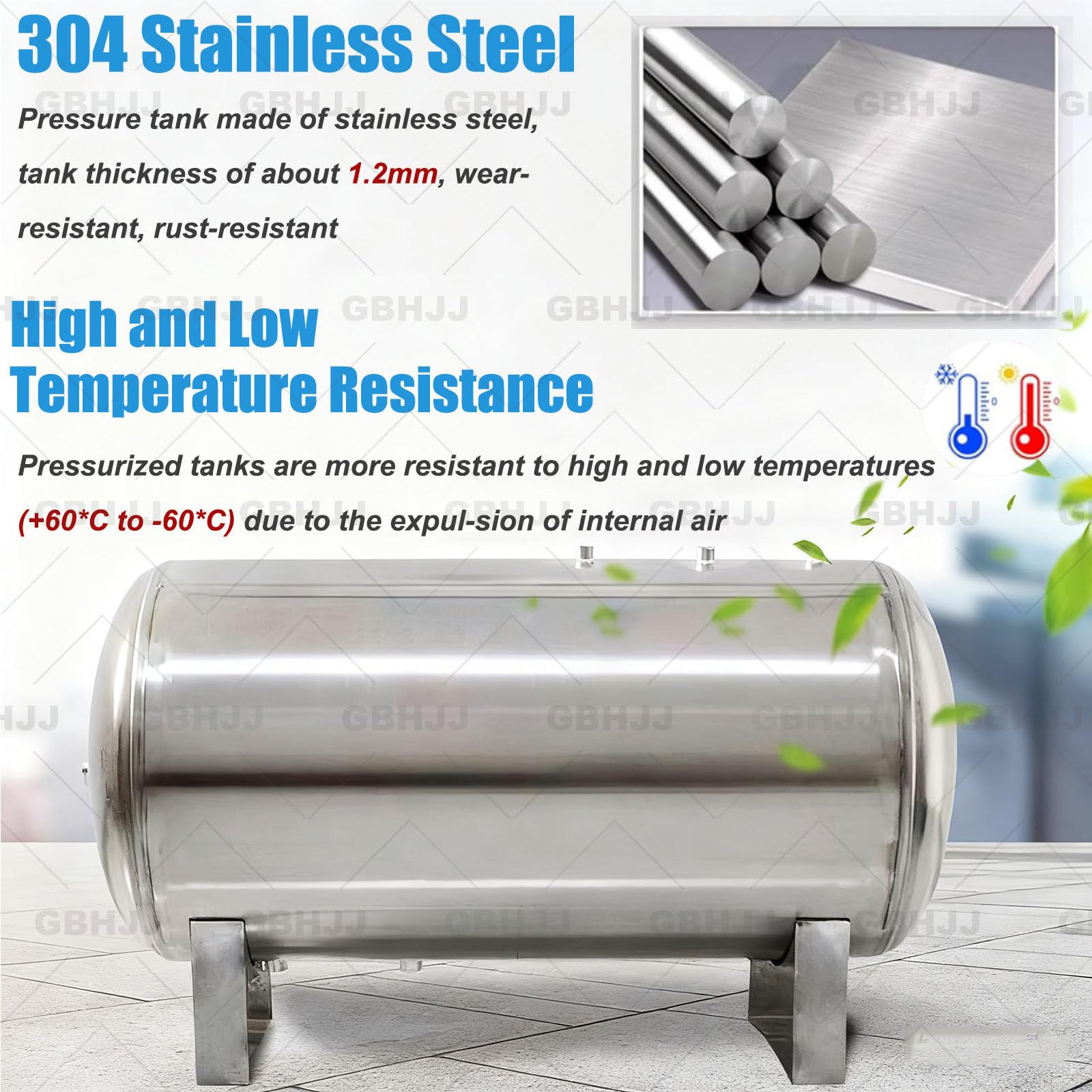 Serbatoio a pressione orizzontale in acciaio inox con kit di montaggio per stoccaggio dell'acqua e regolazione della pressione del sistema