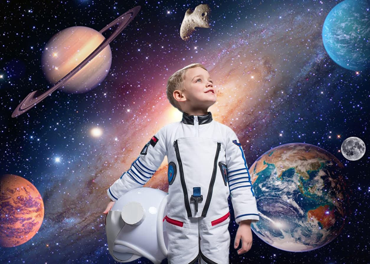 3x2.4m Toile de Fond Espace Univers Espace Extérieur Galaxie étoilée Nébuleuse Fond Photographique Enfants Garçons Filles Thème Planète Fête d'anniversaire Décorations Photo Booth Props