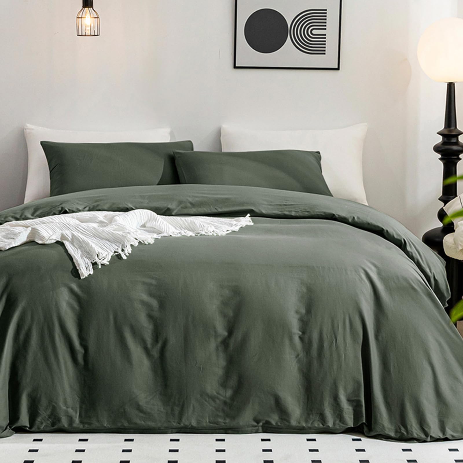 JELLYMONI Cotton Duvet Cover Twin Size - 100% Washed Cotton Linen Like Textured Comforter Cover, 2 Pieces Breathable Soft Bedding Set with Zipper