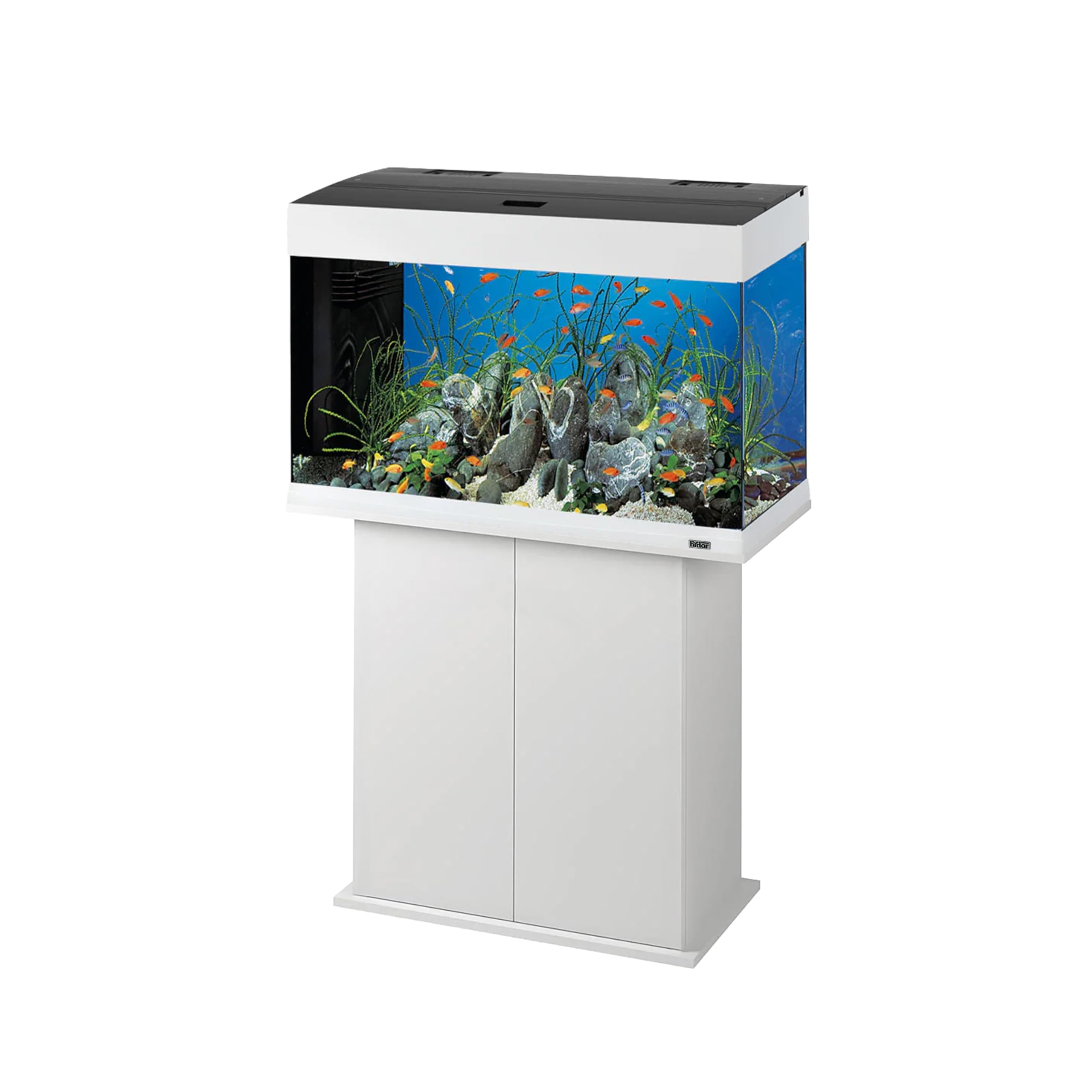 Ferplast Hydor Wooden Aquarium Cabinet Stand Dubai 80, Push-Pull Doors, Water Resistant Top, Adjustable Feet, White