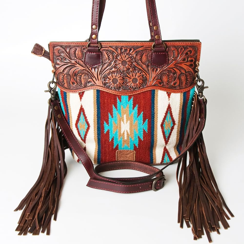 American Darling CrossBody Bag Saddle Blanket Fabric Hand Tooled Genuine Leather Western Women Handbag | for