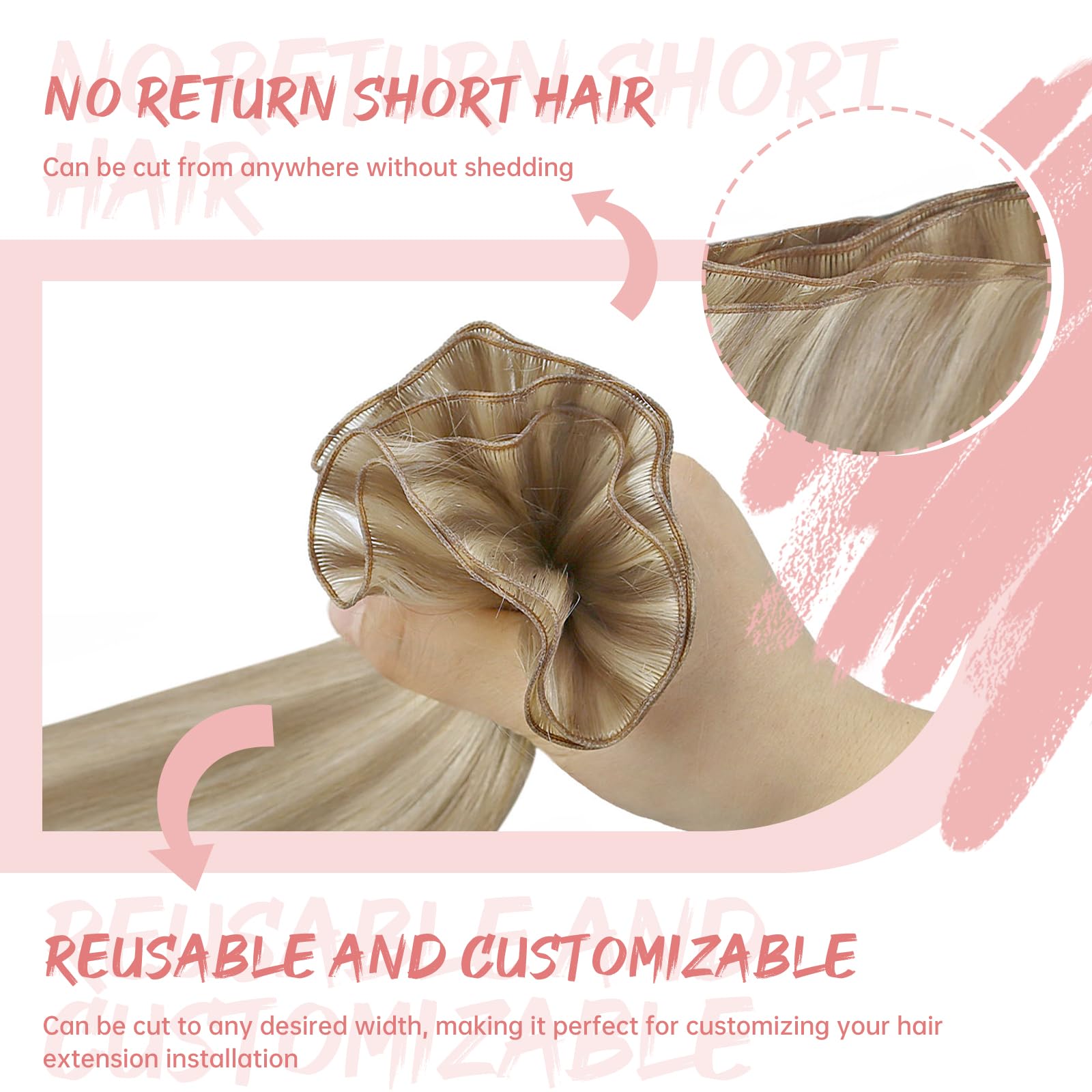 Fshine Geniale Tessitura Ultra Sottile Capelli Tessitura Extension Bundle Aggiornato Remy Capelli 50g 35cm Riflessi Dirty Blonde e Platinum Blonde Leggeri Capelli Estensioni Matassa Lisci Extension