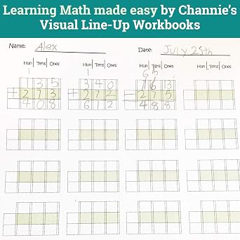 Channie's Triple Digit Math Line-Up Pad, 2nd - 3rd Grade Math Workbook, Triple Digit Addition & Subtraction Worksheets, Great for Daily Practice to Improve Math Skills & Penmanship