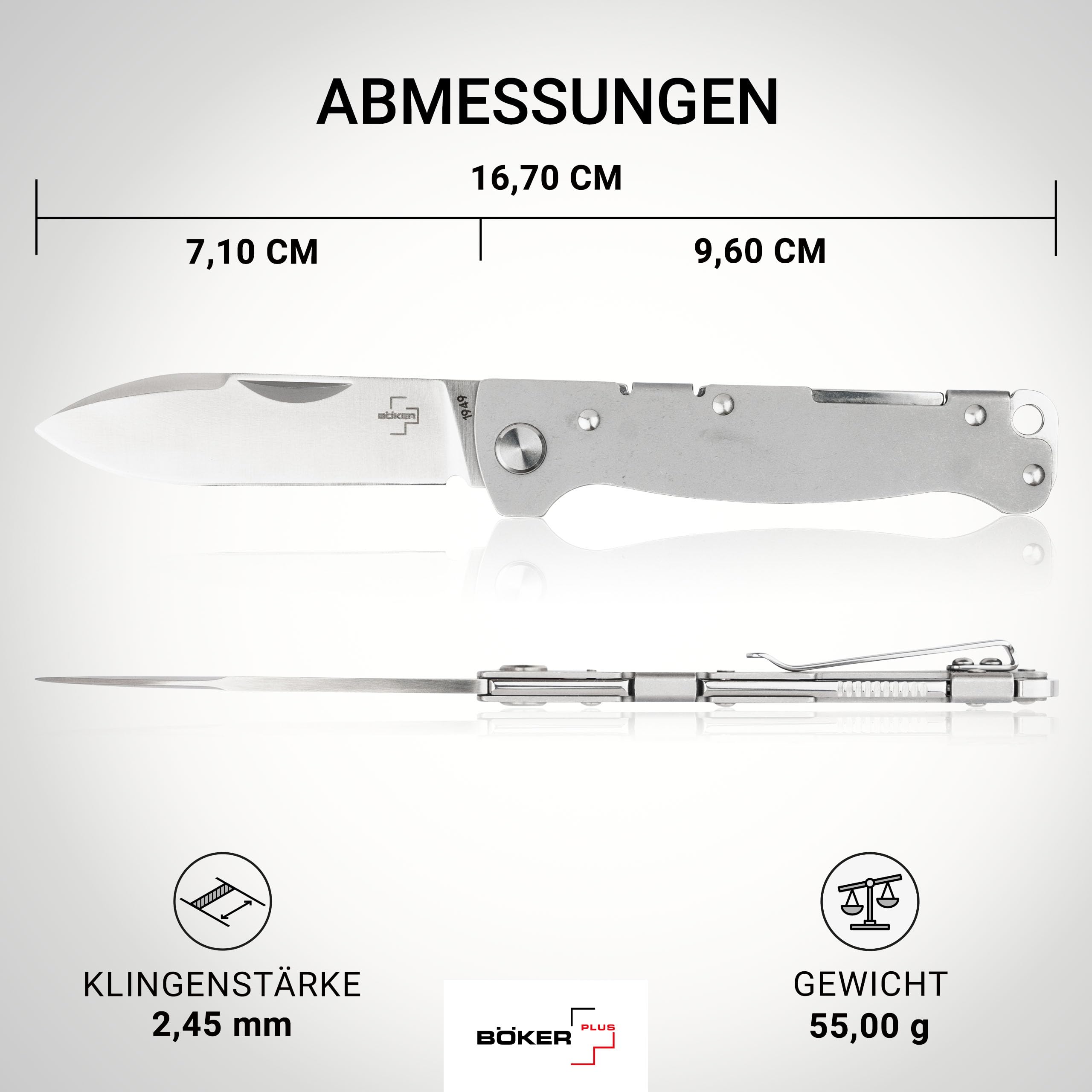 BÖKER Plus Atlas Messer - kleines Slipjoint Taschenmesser - Klappmesser mit Metall Griff - EDC Vollmetall Messer - Vintage Sandvik Faltmesser