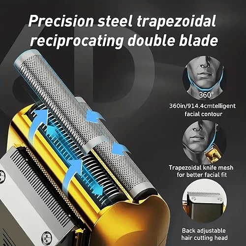 Miniatura 3 de Afeitadora eléctrica 2 en 1 y cortadora de pelo - Maquinilla de afeitar profesional recargable inalámbrica USB para afeitadora de cabeza calva -