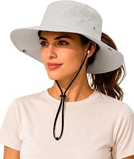 Wide Brim Waterproof Bucket Rain Hat for Women Men UPF50+ Cowboy Sun Hat | UPF 50+ waterproof nylon, 3.15 in brim, side snaps, 4 vents, cotton sweatband, rear adjuster, chin cord, and foldable design