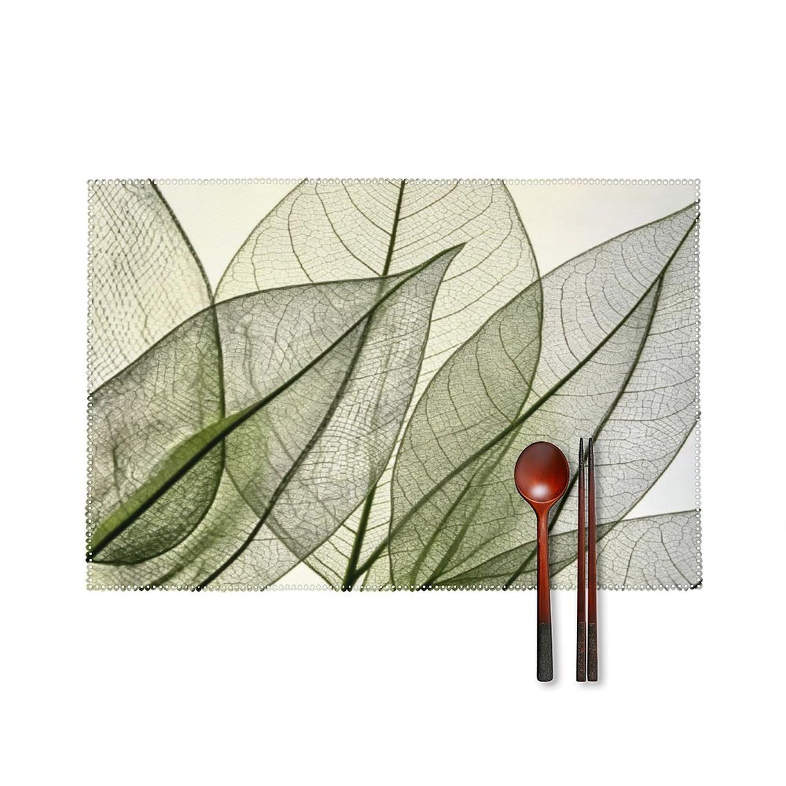 Fekiloot Style Green Leaf Placemats Set Of 6,Table Mat