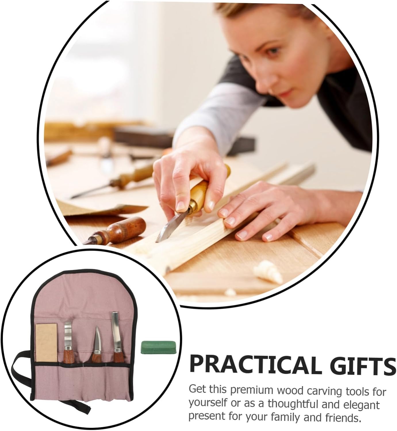 Tofficu Multifunctional Woodworking Carving Tool Set Walnut Engraving Kit with Ergonomic Handles and Storage Pouch for Beginners and Professionals
