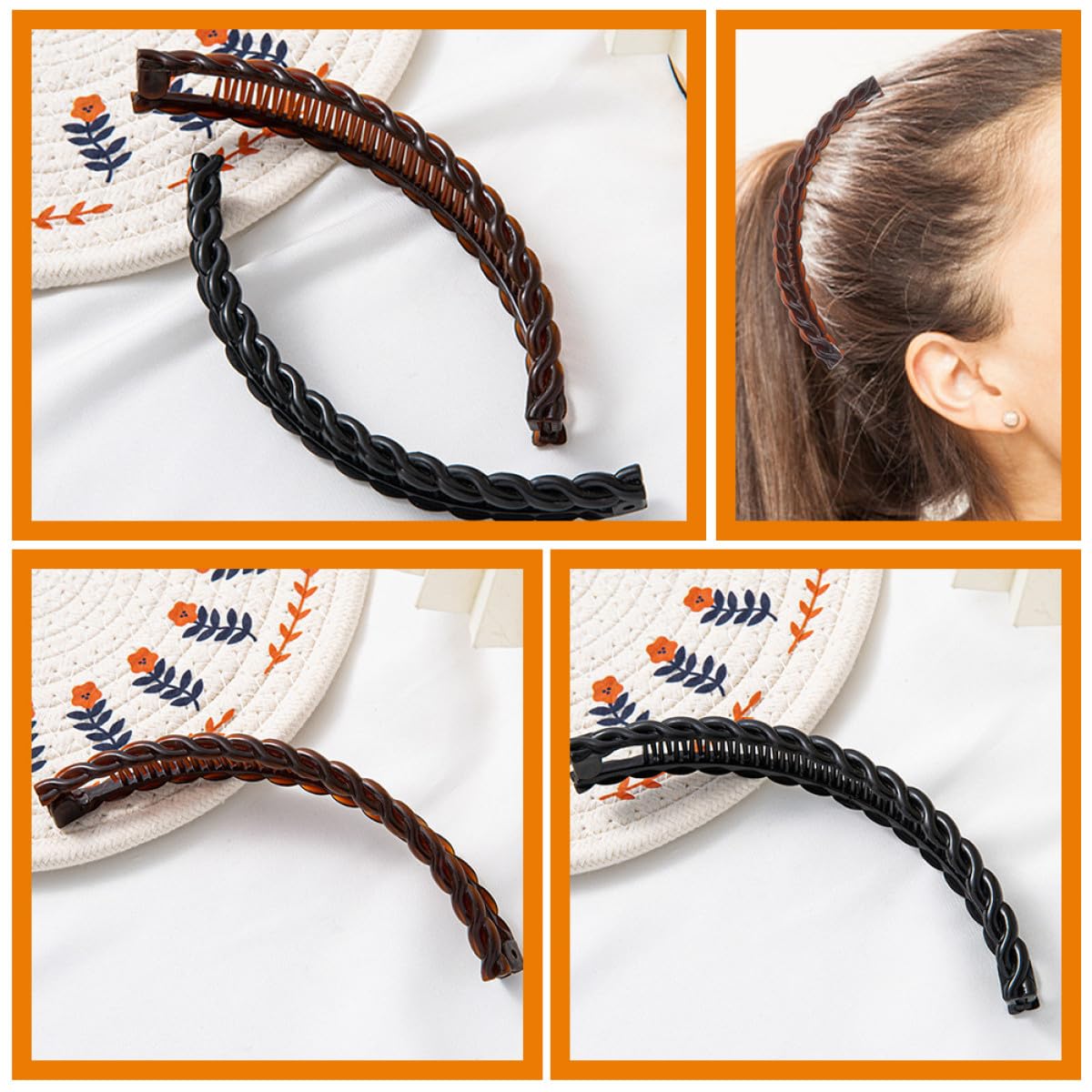 ARTIBETTER 12 Stück Bananen Haarspangen für Damen Große Haarklammern aus Kunststoff Schwarz Weiß Braun Haarstyling Accessoires für Dickes und Lockiges Haar Praktisches Reise