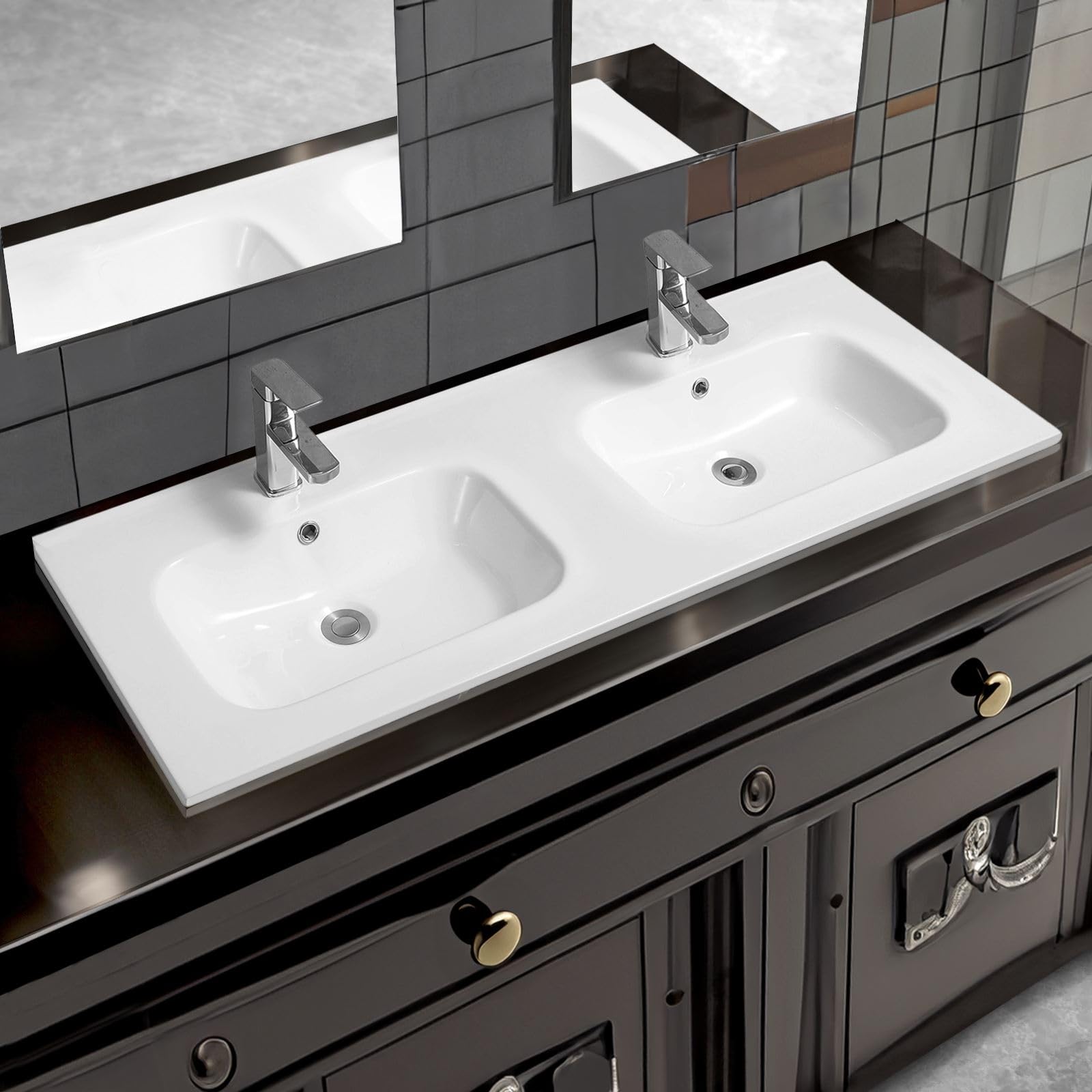 Limoge 4010 Ceramic 120Cm X 45Cm Thin-Edge Double Inset Basin With Oval Bowl from B&Q