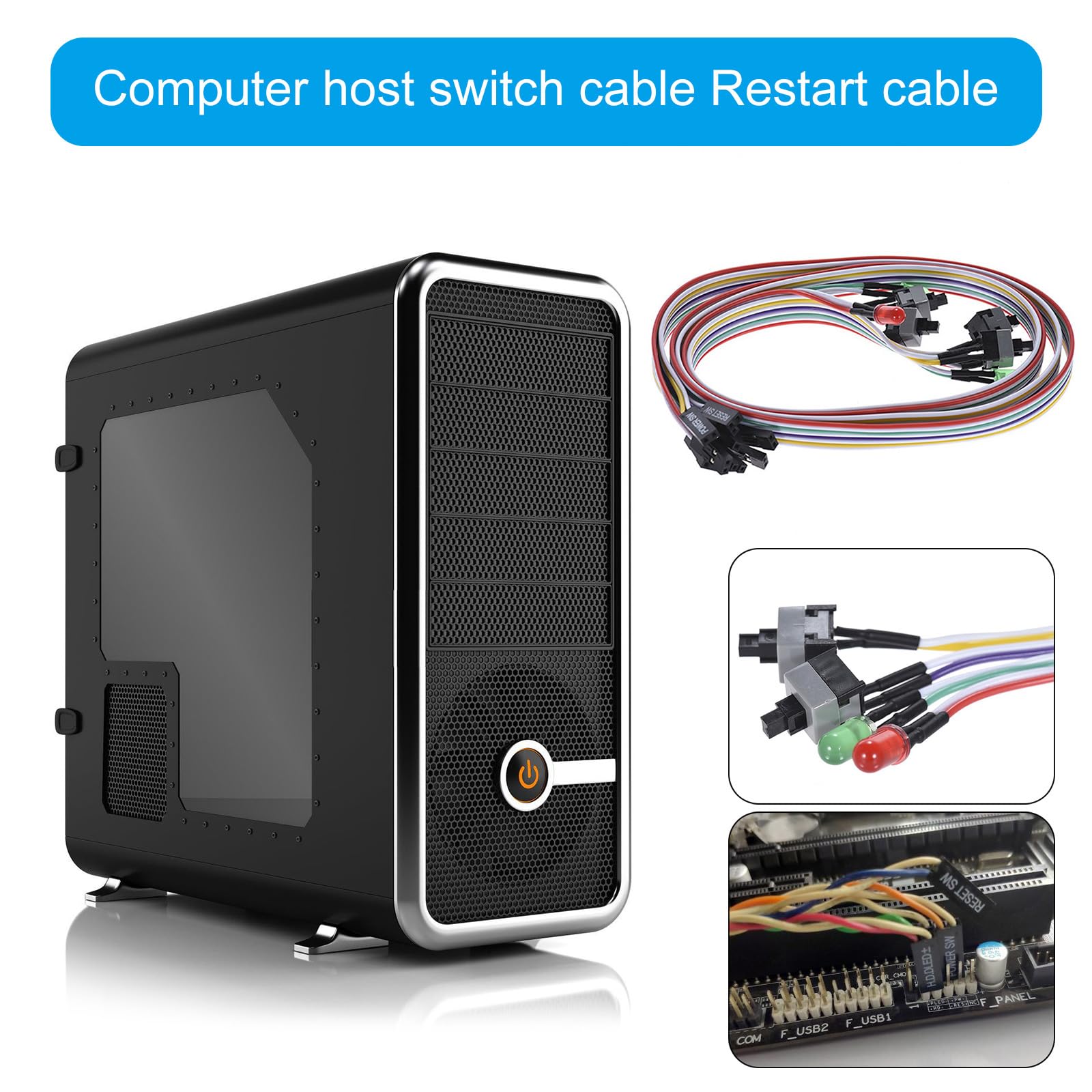 bnsggl Boîtier PC de bureau 66 cm avec commutateurs de réinitialisation et de réinitialisation avec indicateurs LED, connexion flexible aux cartes mères bnsggl Boîtier PC de bureau 66 cm avec commutateurs de réinitialisation et de réinitialisation avec indicateurs LED, connexion flexible aux cartes mères