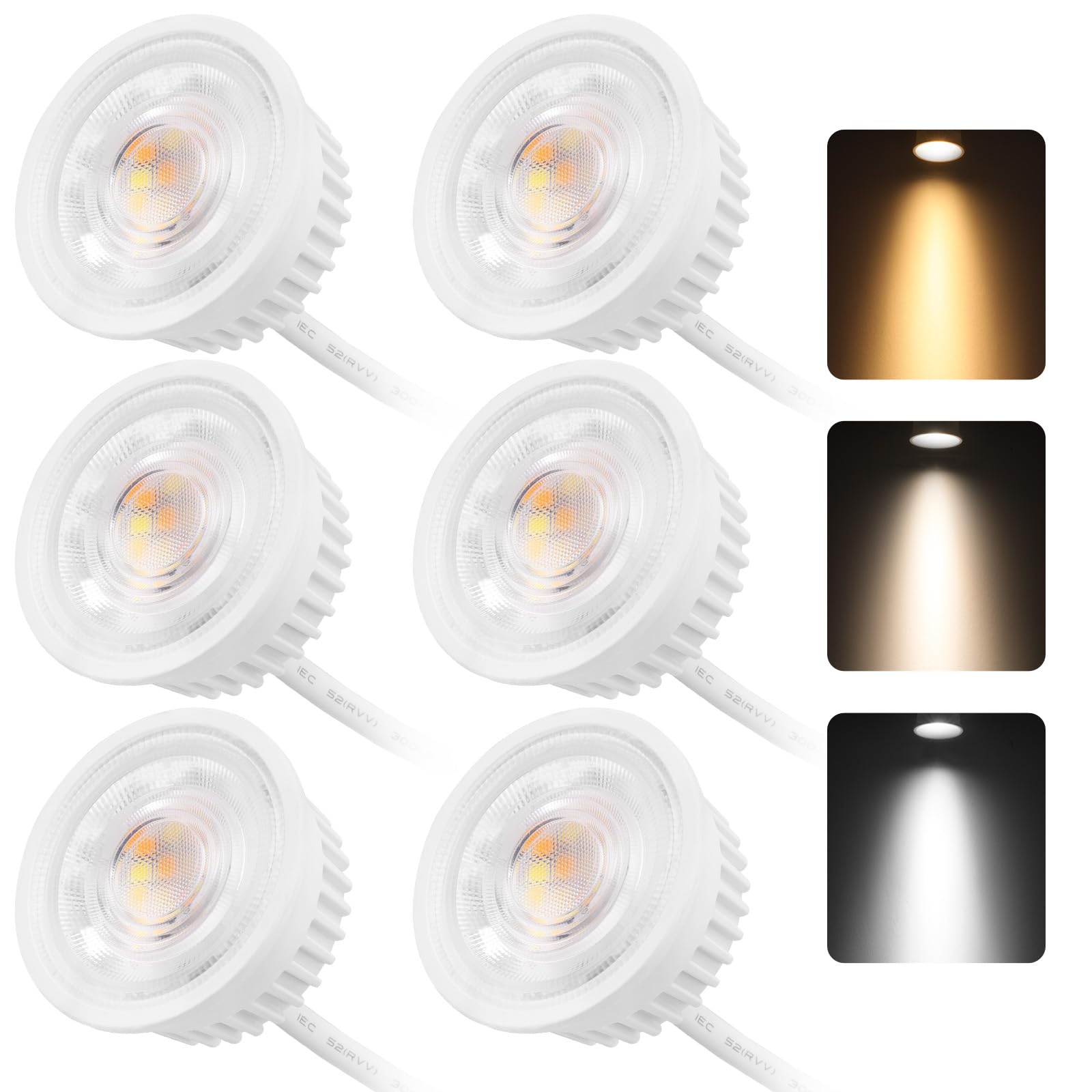 YindaLux Pack of 6 Dimmable LED Module Diameter 50 x 23 mm for Recessed Spotlights 4.9W 500LM 3CCT Warm White 3000K Natural White 4000K Cool White 6500K IP44 Waterproof Module 38° Replaces GU10 MR16