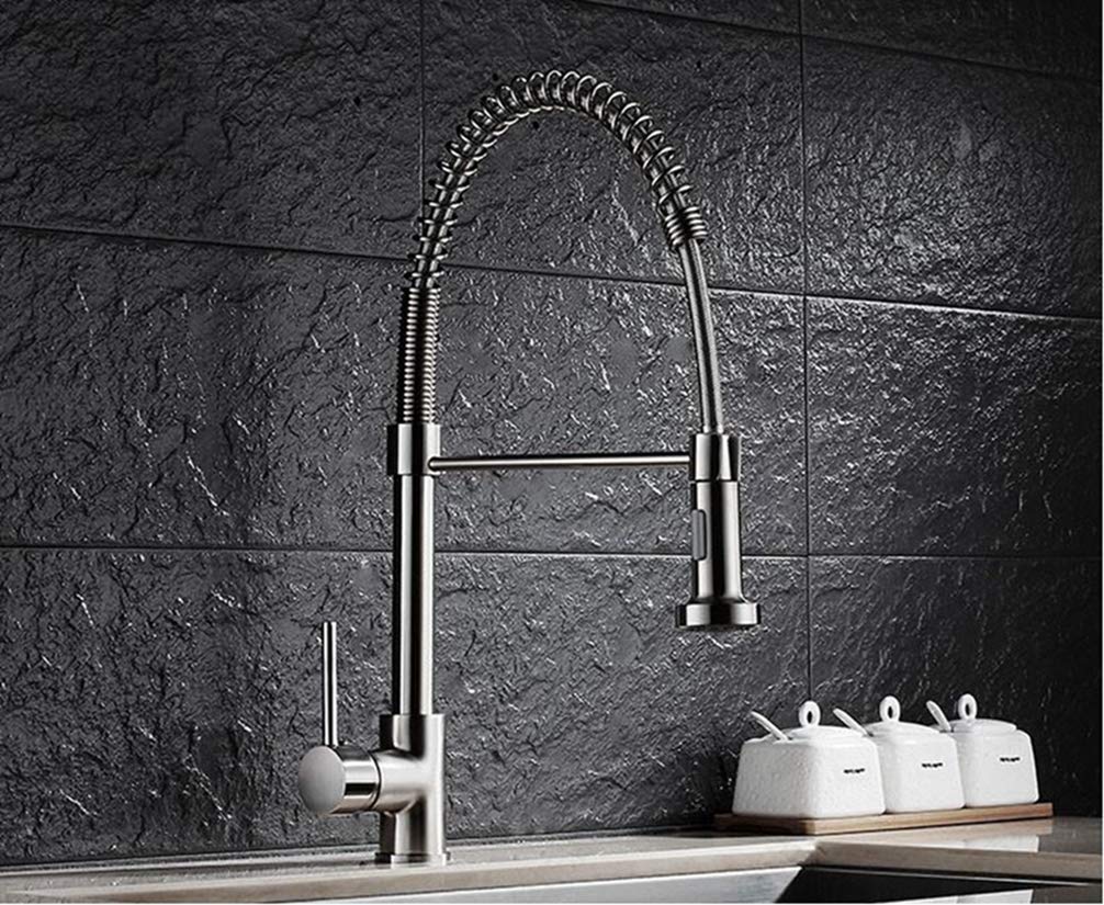 ZYCHSJXA Deluxe Black∕Nickel∕Chrome Pull-Down Kitchen Tap to Arrive at The Solid Brass Faucet Pull Out Spray Mixer Water Tap,Brushed Nickel