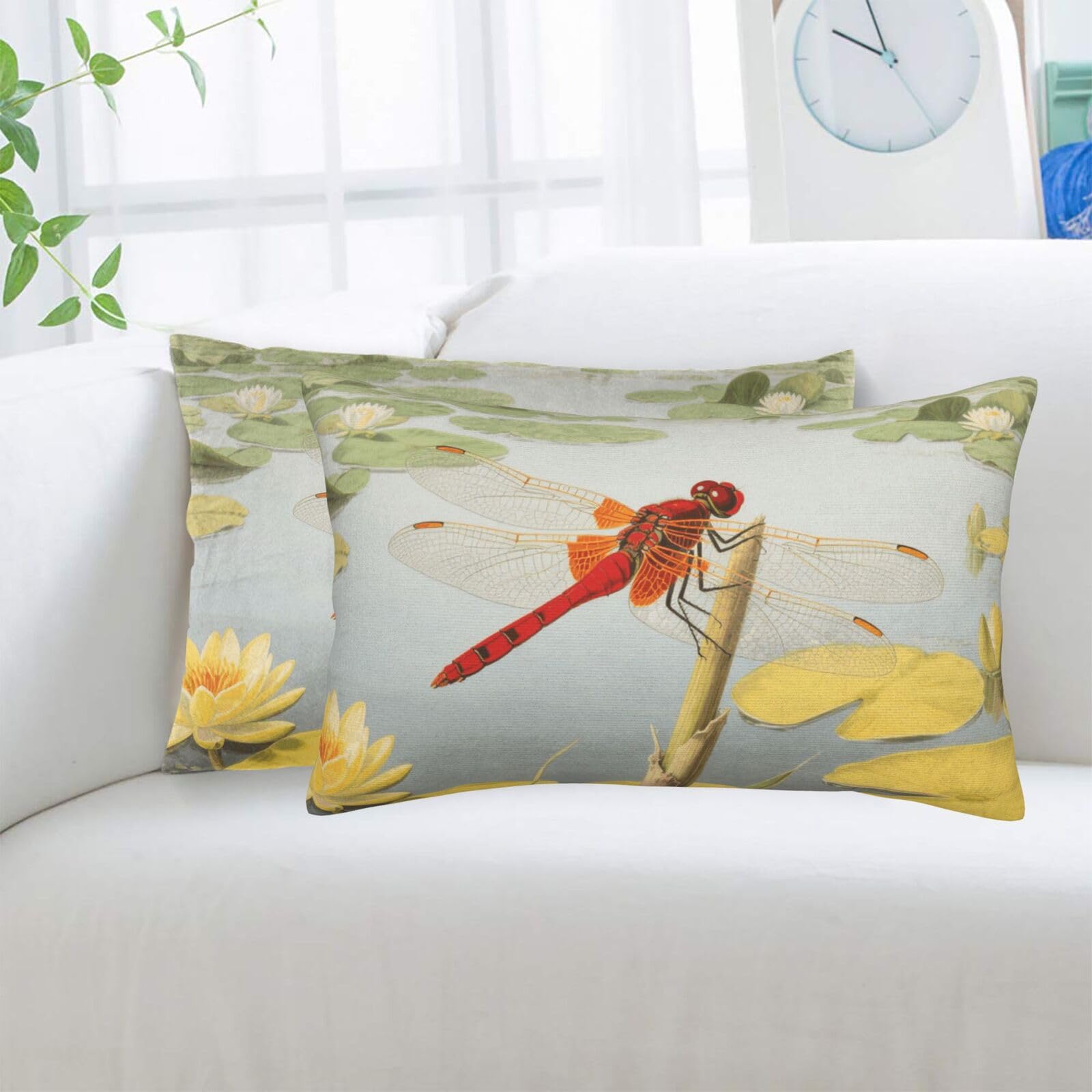 2 Pack Standard Pillowcases Sets, Ultra Soft Comfort Microfiber Plush Pillow Cases Dragonflies Decorative Throw Pillow Cover with Hidden Zipper for Bedroom, Sofa, Couch,14"X20"
