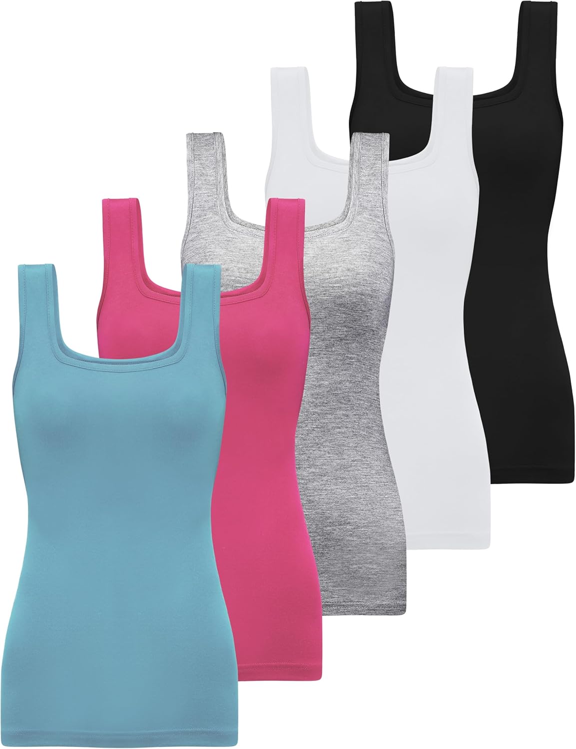 BQTQ 5 Pack Womens Square Neck Tank Tops Sleeveless Ladies Tank Top Undershirts