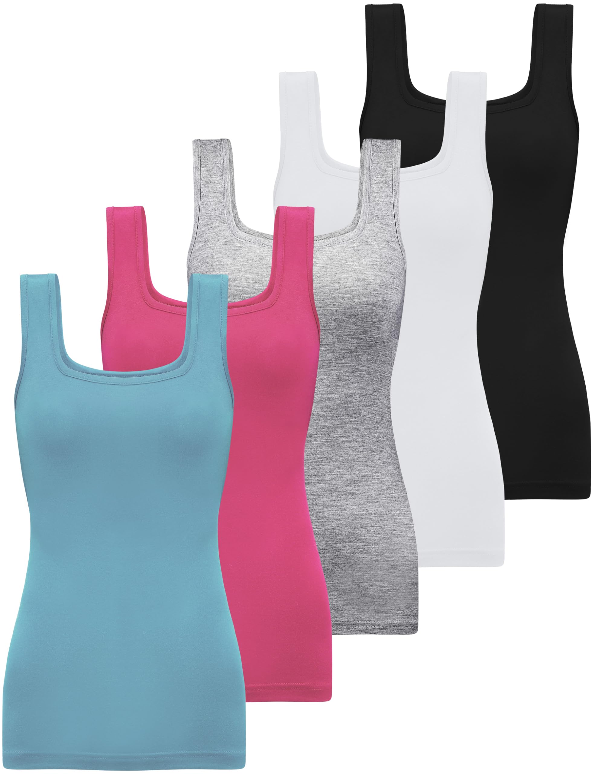 BQTQ 5 Pack Womens Square Neck Tank Tops Sleeveless Ladies Tank Top Undershirts
