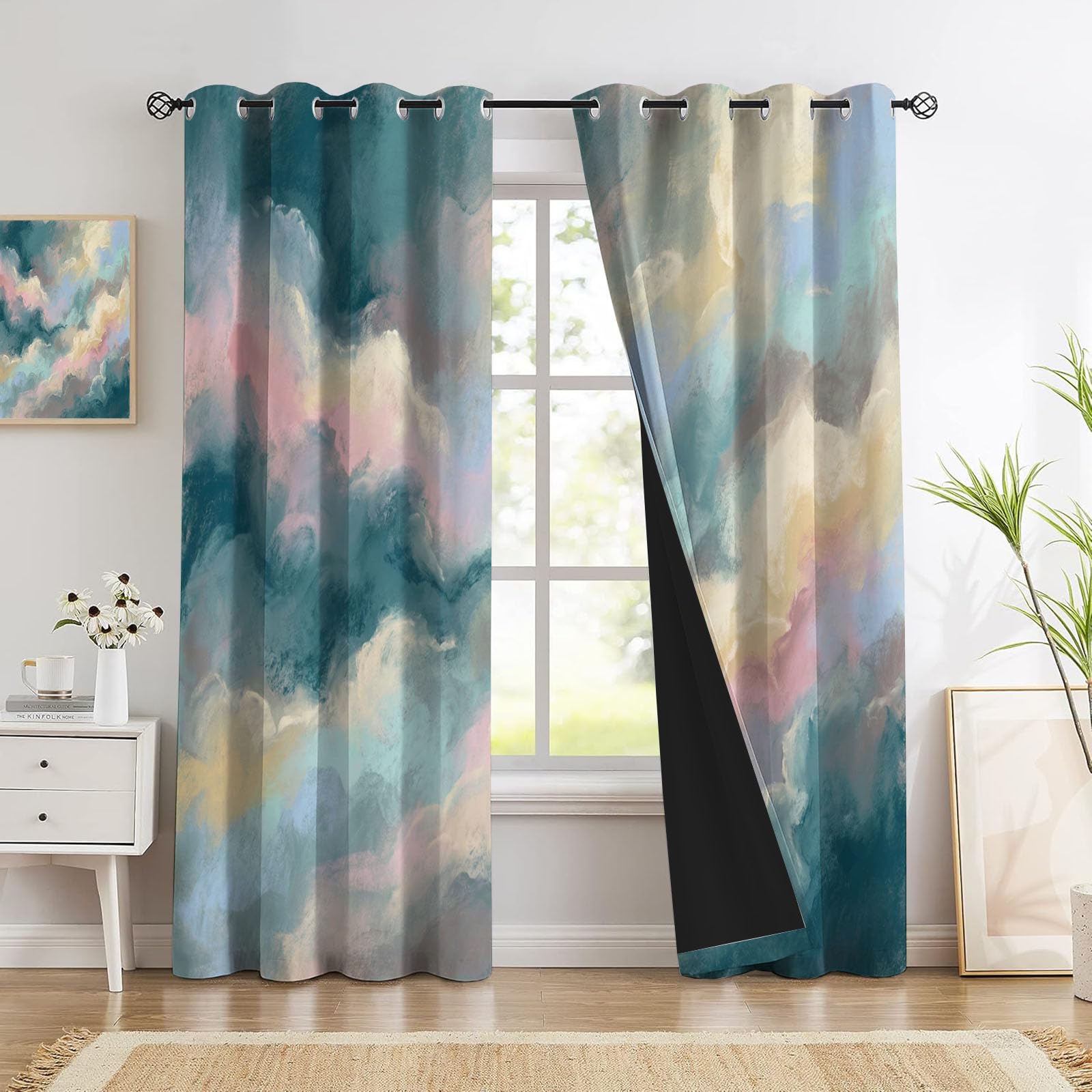 Rideaux occultants 140x240 cm bleu menthe lot de 2 pour salon moderne