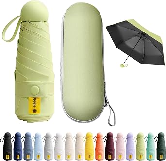 6 Rippen Mini Regenschirm Reise-Regenschirm Kleiner Uv Kleiner Kompakter Sonnenschutz Leicht Inklusive Aufbewahrungsbox Ausziehbarem Griff
