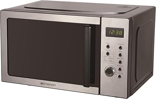 Emerson MW9005SS - Horno microondas compacto para encimera con control de botón, pantalla LED, 900 W, 5 niveles de potencia, 6 menús automáticos,