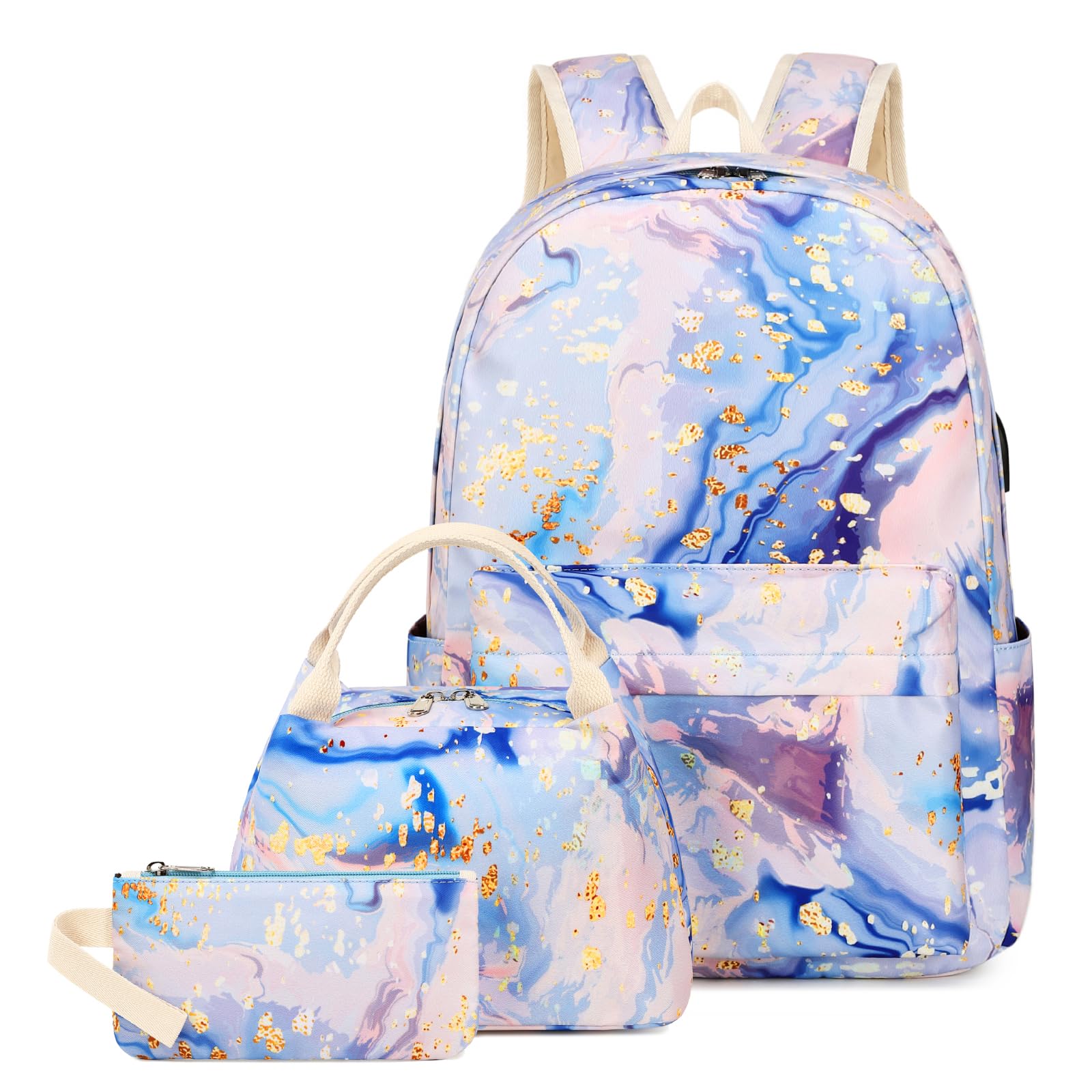 Natayoo Teen Girls School Backpack Kids Bookbag Set with Lunch Box Pencil Case Travel Laptop Backpack Casual Daypacks, Large