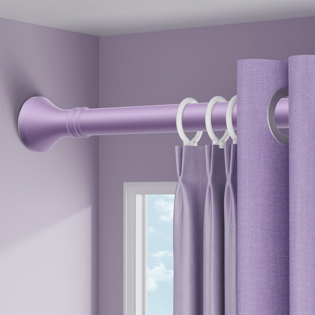 Ausziehbare Gardinenstange, 40500 cm, ohne Bohren, Metall-Spannstange für Badezimmer, Kleiderschrank, Fenster, Raumteiler, einfache Installation, Violett 5075 cm