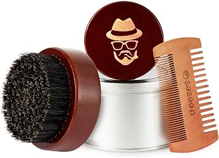 Sosoon Pure Boar Bristle Beard Brush with Black Walnut Wood Handle - Tames & Softens Men's Facial Hair