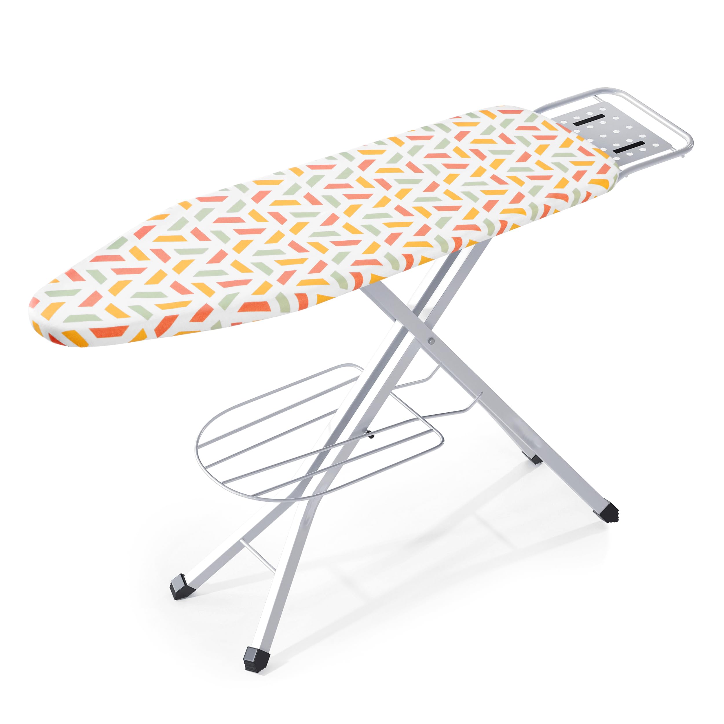 Ironing Board, Heat Resistant Cover Iron Board with Steam Iron Rest, Non-Slip Foldable Ironing Stand. Heavy Sturdy Metal Frame Legs Iron Stand(13 * 34 * 53 Inches) (Geometric White)