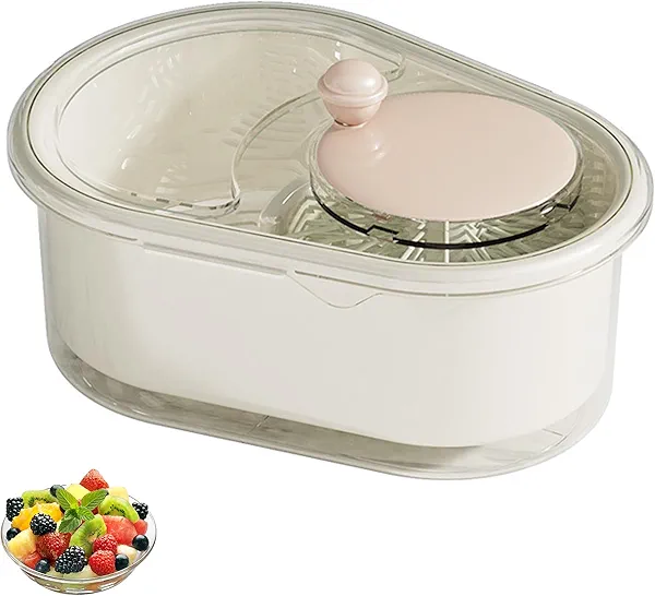 FEIOOD Fruit Cleaner Spinner, Large Fruit Washer Spinner with Brush, 2 in 1 Vegetable Drain Basket Fruit Washer Spinner Bowl with Strainer, for Washing Draining Fruit and Vegetable Washer