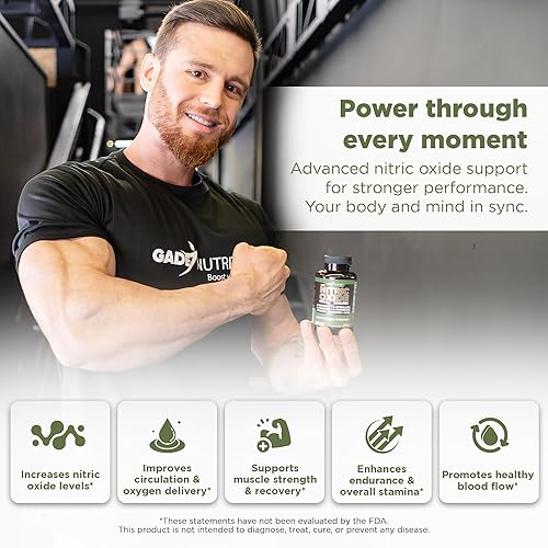 Miniatura 2 de Gade Nutrition Suplemento de óxido nítrico L Cápsulas de arginina – Energía, resistencia y rendimiento – Pre entrenamiento – Constructor muscular –