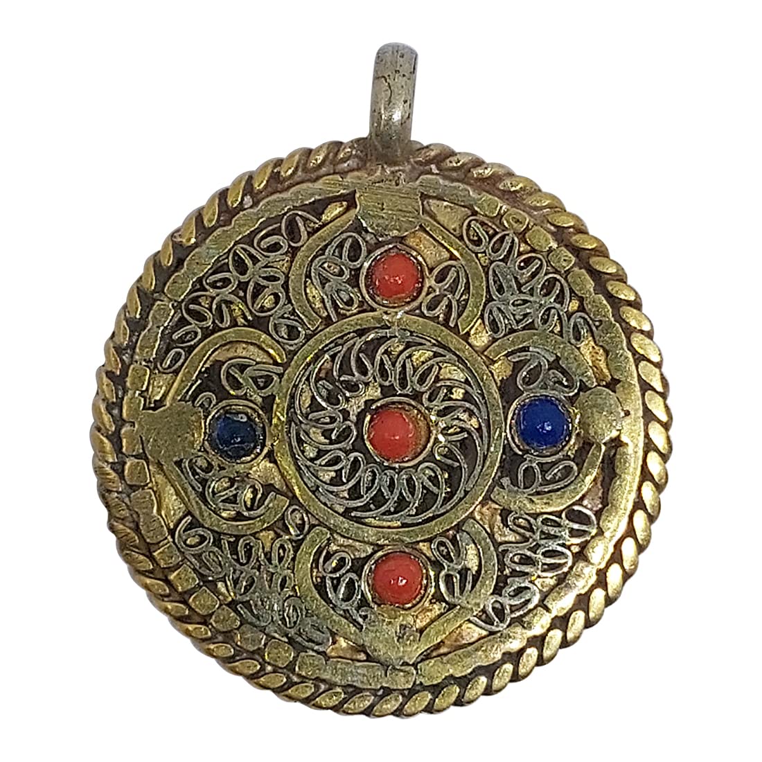 Coral & lapis lazuli gemstone handmade filigree fashion amulet pendant for women & men unique ethnic tribal pendant jewellery