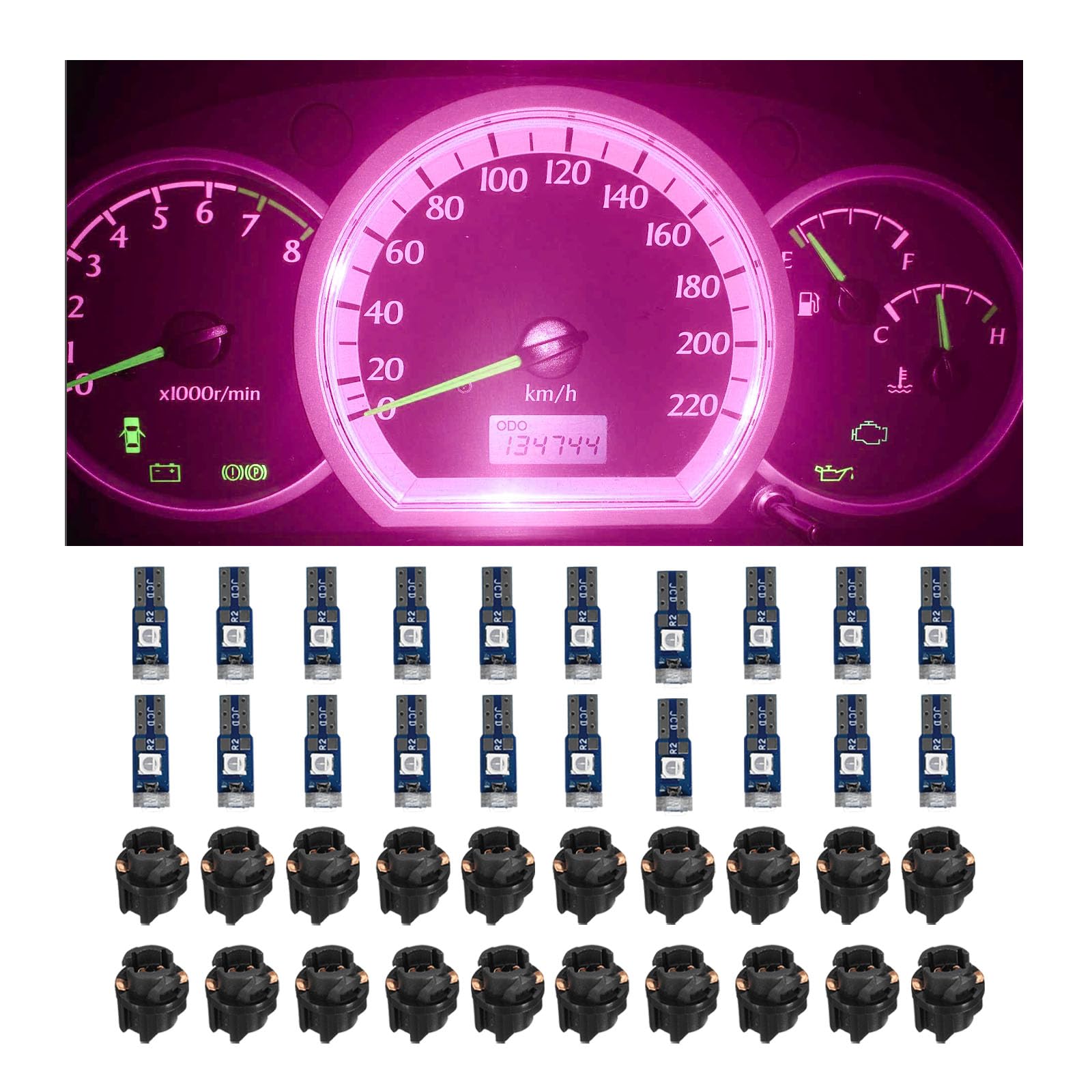 20 PCS T5 Led Lights for Car Dashboard, High Light 3030-3SMD Replacement with Twist Lock Socket, Led Bulb for Gauge Cluster Indicator Dashboard Instrument Panel Lights (Purple)