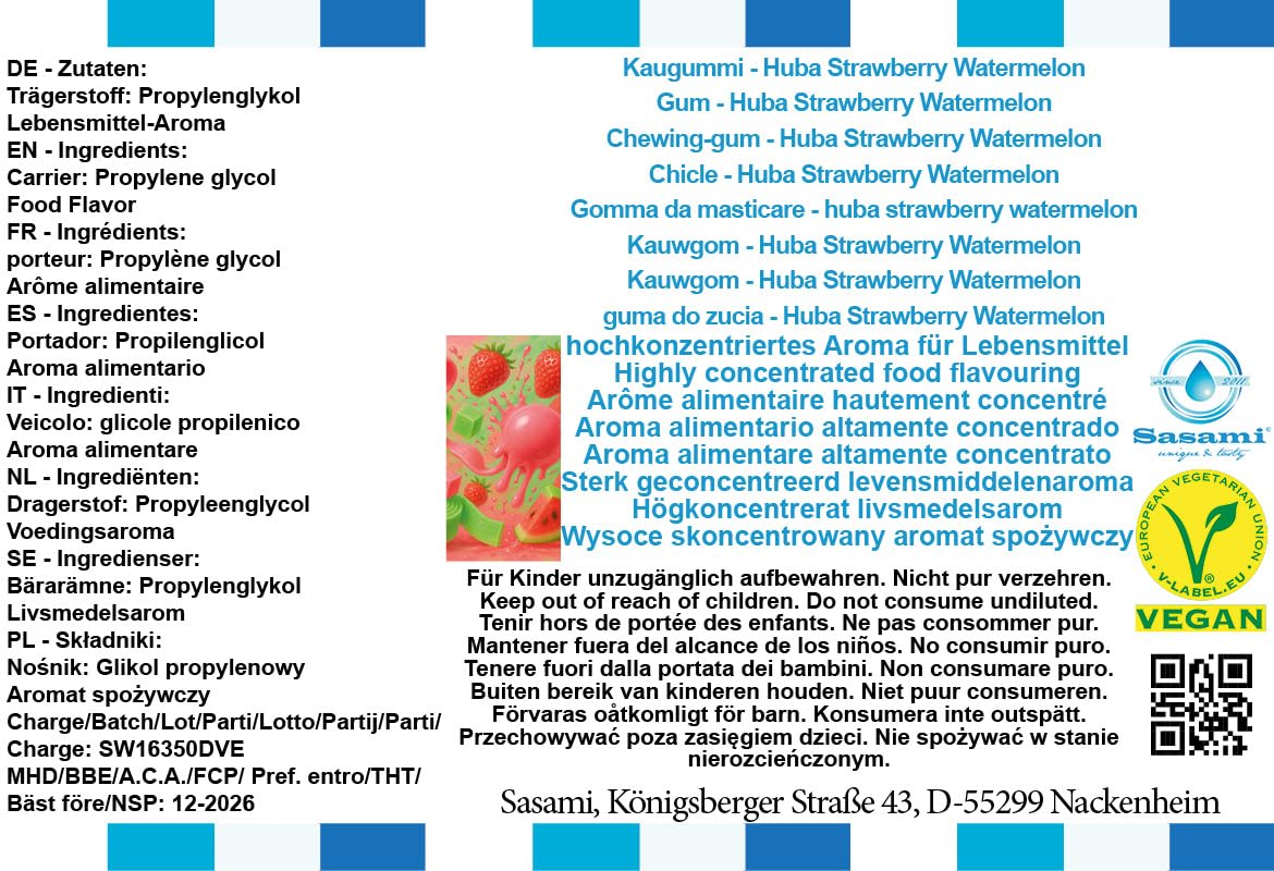 Kaugummi - Huba Strawberry Watermelon Aroma Konzentrat - Vegan - Sasami - 100ml