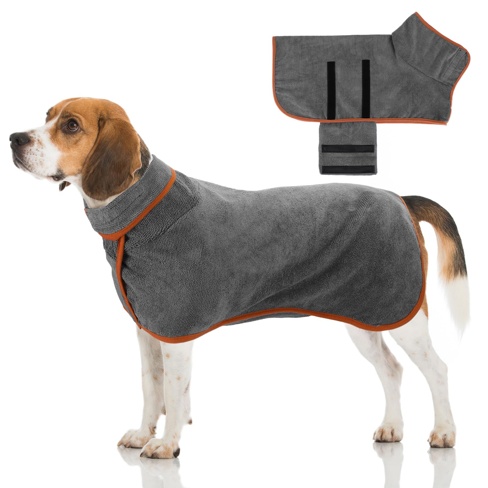 Jostift Dog Bathrobe, Extra Absorbent, Quick-Drying Dog Bathrobe, Dog Towel with Adjustable Straps for Large, Medium and Small Dogs (Grey)