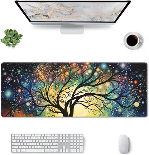 Miniatura 3 de Alfombrilla de mouse grande con diseño de árbol cósmico para juegos, 31.5 x 12 pulgadas, base antideslizante, resistente al agua, ideal para
