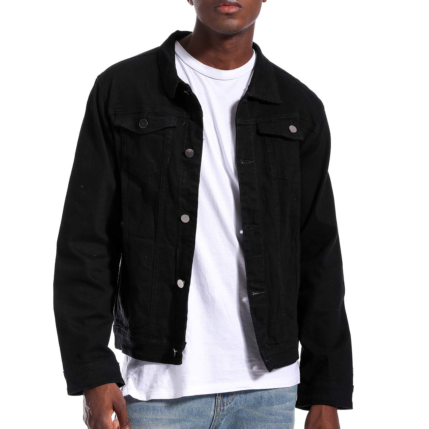 LAMKUKUMens Denim Jacket Ripped Slim Jean Jacket Coat for Men