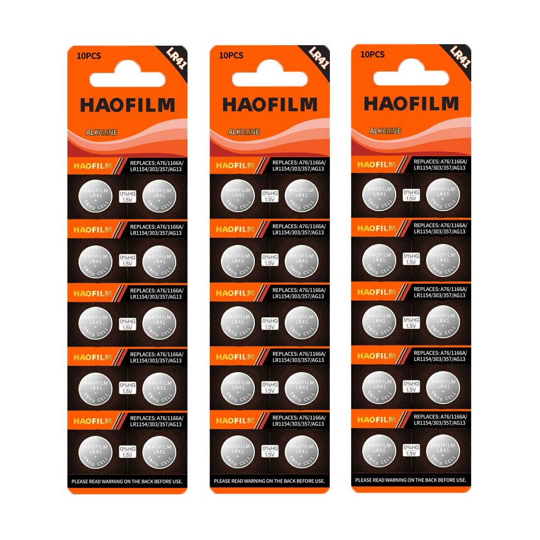 HAOFILM LR41 AG3 392 384 192 Premium Alkaline Battery,1.5V Round Button Coin Cell Batteries (30 Pack)