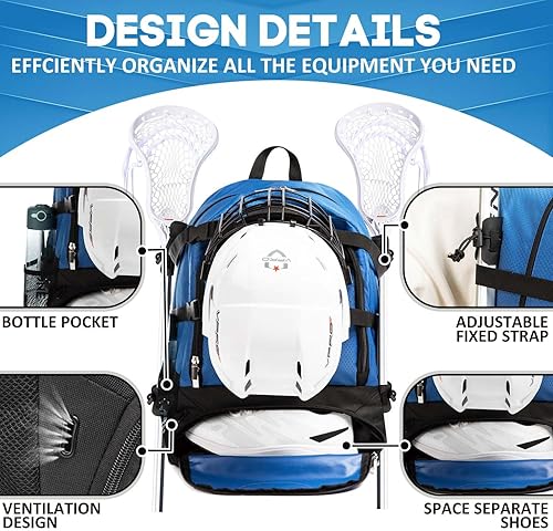 Miniatura 4 de MARITTON Lacrosse - Mochila para niño o niña - Mochila Lacrosse con capacidad para todos los equipos de lacrosse o hockey sobre césped - Dos