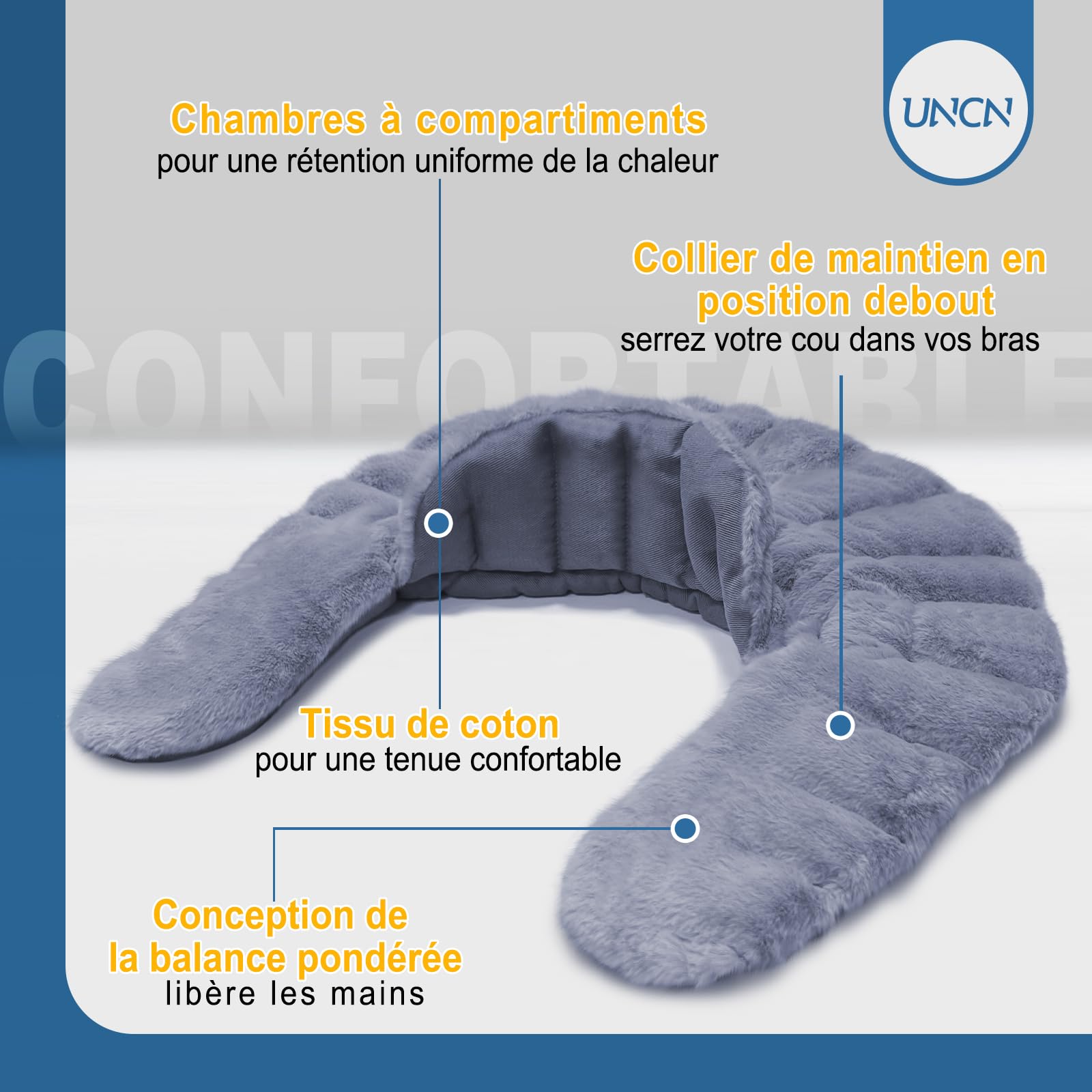 UNCN Coussin Chauffant Micro-onde pour le Cervical | 45×26CM | Bouillotte Micro-Onde Noyau de Cerise Graine de Lin | Tissu ultra-doux et Odeur de Citronnelle, Camomille, Menthe