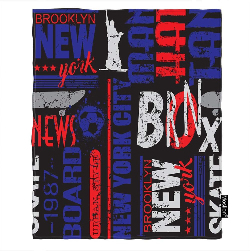 Moslion City Word Throw Blanket New York Manhattan Brooklyn