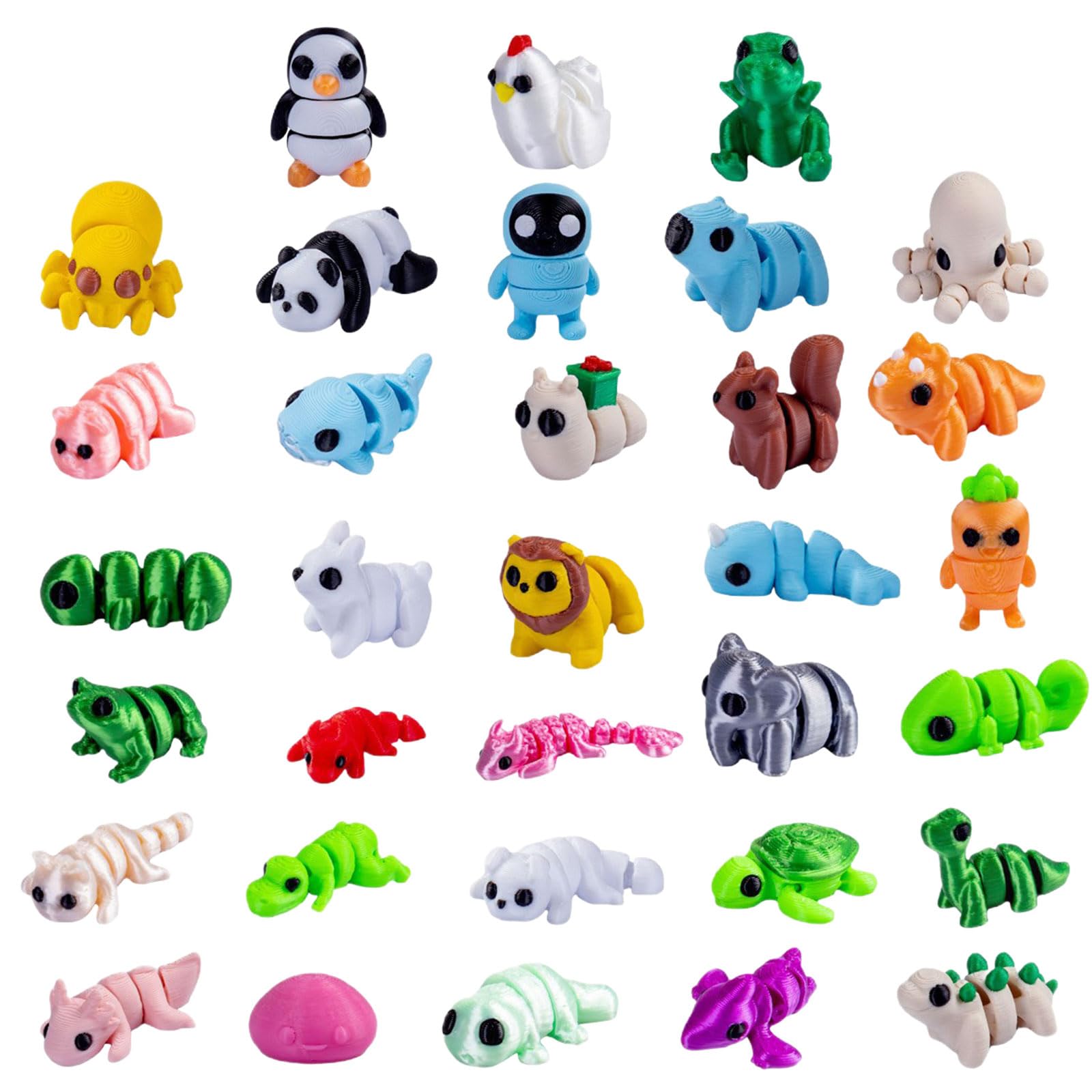 Copbopwn 32Pcs 3D Printed Animals 3D Printed Fidget Toys for Adults & Kids, Movable Joint Figurines Articulated Animal Models for Desk Decor Educational Play and Stress Relief Random Style and Colour