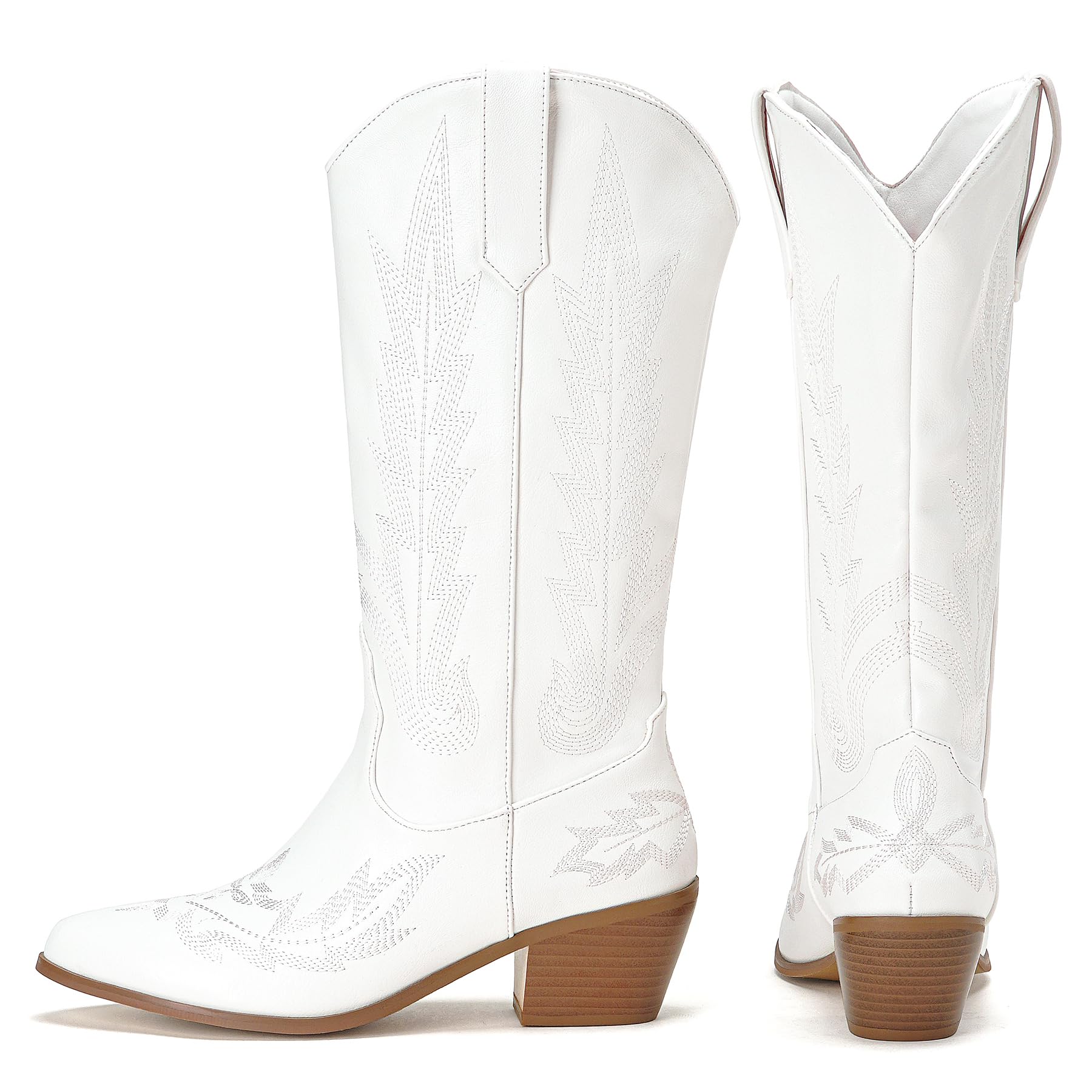 Stivali da cowboy ricamati da donna, senza lacci, a metà polpaccio, con punta a punta, 1 bianco., 38 EU