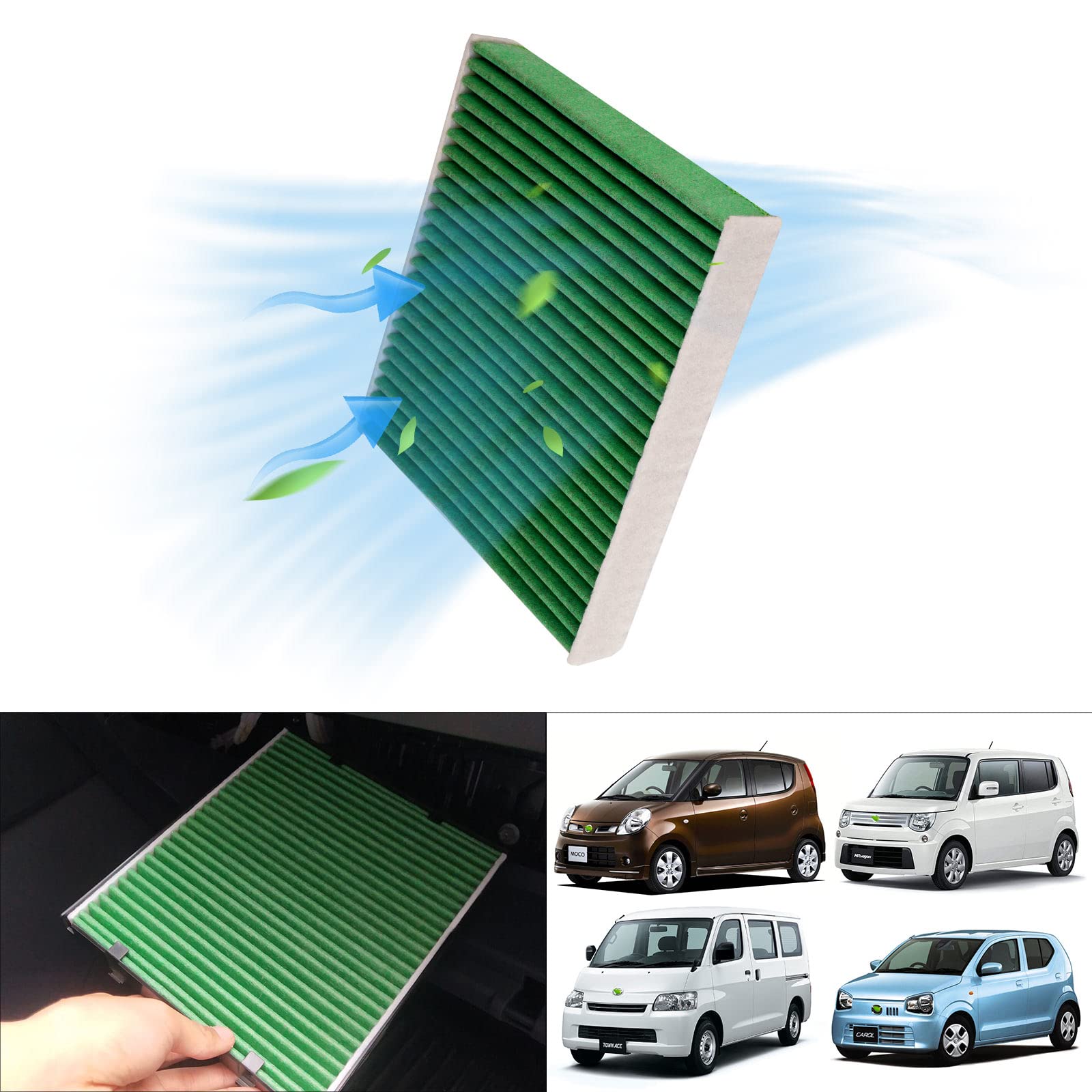 AUTO SPEC Car Air Conditioner Filter, 5-Layer Construction with Activated Carbon, For Car Air Conditioners, Daihatsu Tanto, Taft, Granmax, Move / Toyota Pixis, 86, ZN6 / Suzuki MR Wagon, Alto, Swift green 長さ17.9cmx幅18.3cmx厚さ2.9cm