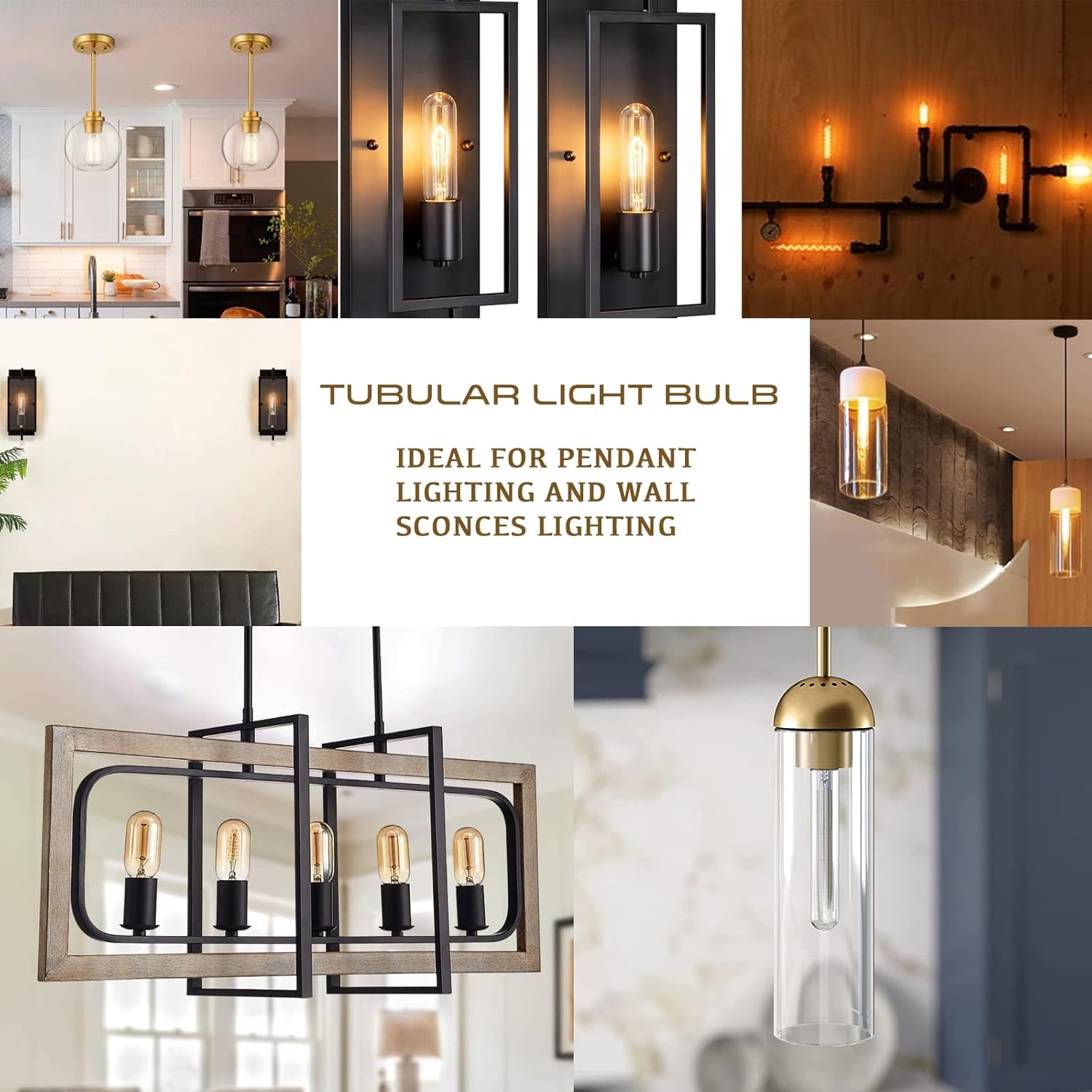 T10 Dimmable LED Tubular Bulb, Amber Long Tube Edison Light Retro Bulb, 6W, 60W Equivalent, Warm White 2700K, E26 MediumSuitable for Household Lighting and Decoration.6 Pack