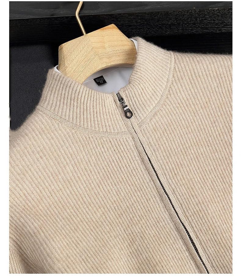 Men 100 Percent Cashmere Zipper Cardigan Semi-High Neck Loose Knitted Sweater Men Warm Long Sleeve Sweater3