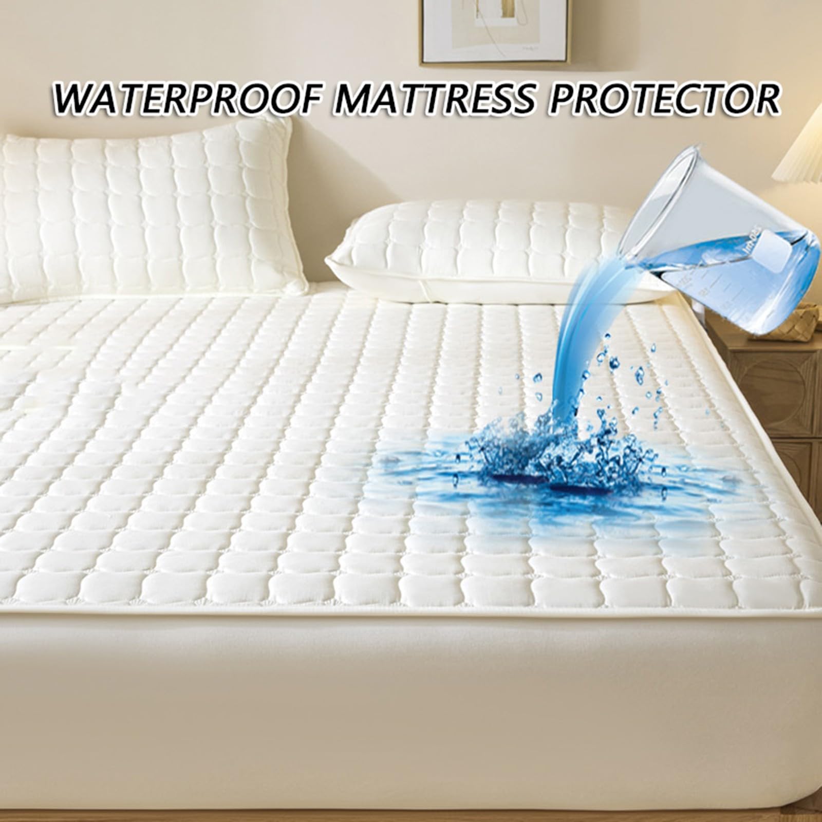 Protège-Matelas Imperméable avec 2 Taies d'oreiller,Drap-Housse Matelassé Protège-Matelas,Housse de Matelas Antidérapant Doux pour la Peau,pour Maison Hôtel Dortoir(Khaki,180x220cm)