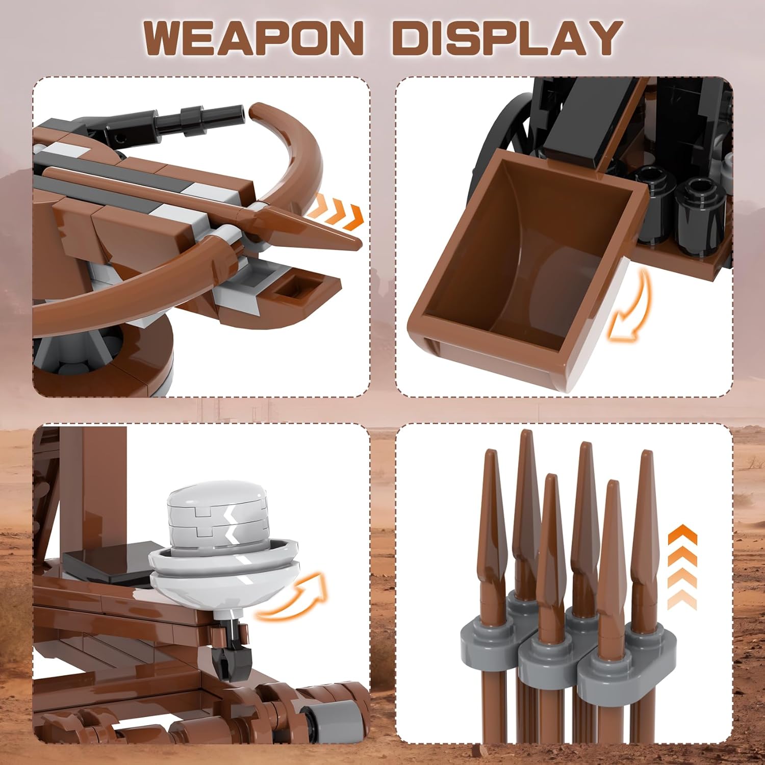 564Pcs Medieval Weapons Building Block Set, Castle Defense MOC Bricks Pack, Military Siege Equipment Parts, Knights Battle Accessories.